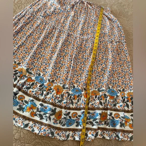 Merkeety Orange Blue Floral Ruffle Tiered Maxi Skirt, Size XL - Picture 9 of 11